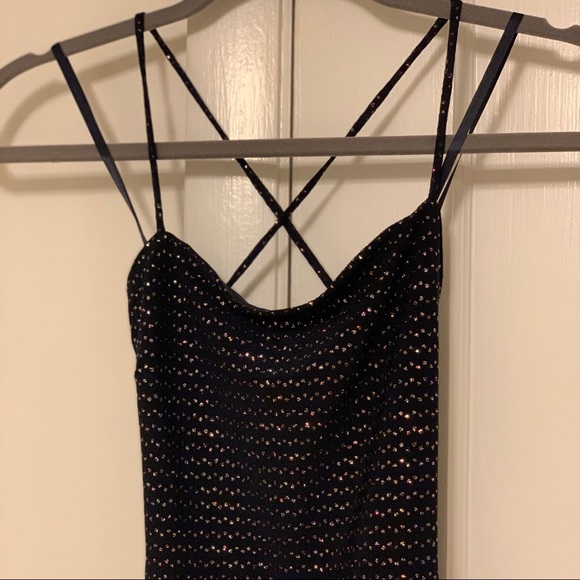 Navy Square Neck Glitter Mini Dress - Picture 8 of 9